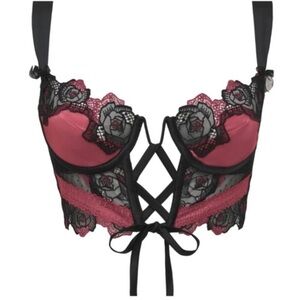 For Love And Lemons Pink and Black Lace Bustier
